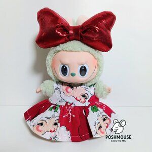 Holiday Christmas Santa Custom Dress and Oversized Bow Made to fit Labubu